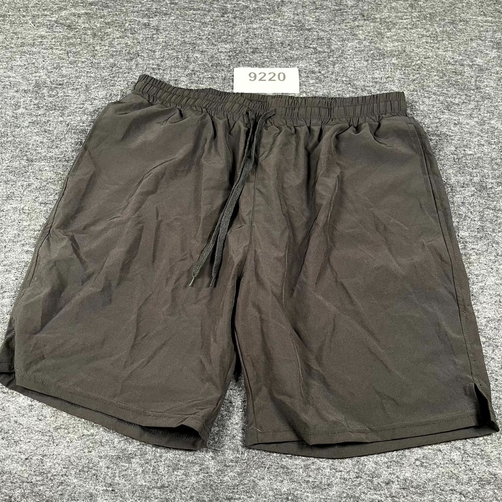 Coofandy Running Shorts Mens Large Black Nylon Stretch Flat Front Drawstring